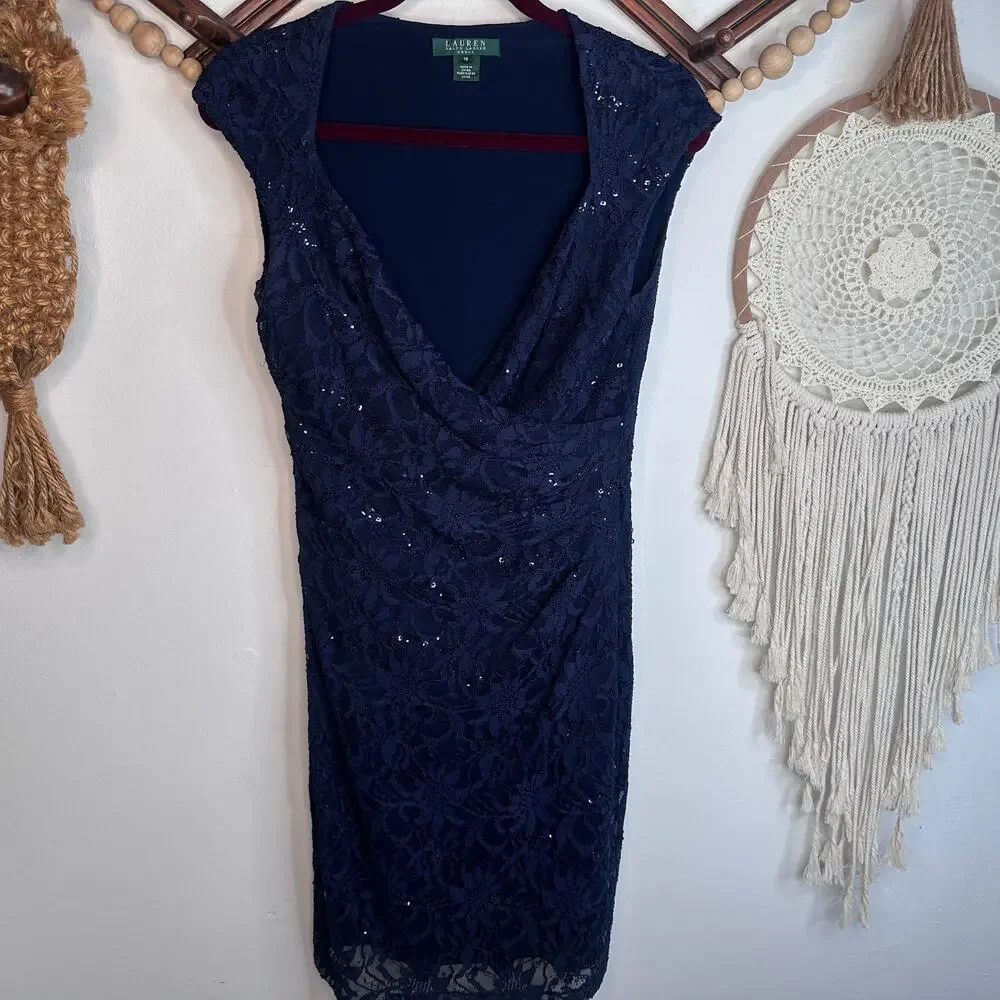 Lauren Ralph Lauren Navy Blue Sequin Sheath Dress